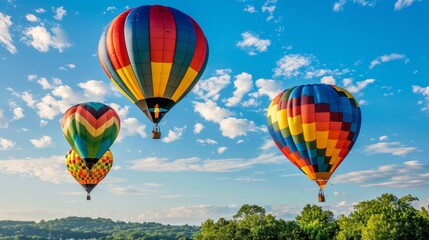 Naklejka premium Vibrant hot air balloons floating in the sky AI generated illustration