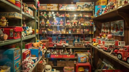 Fototapeta na wymiar Vintage toy shop with nostalgic toys AI generated illustration