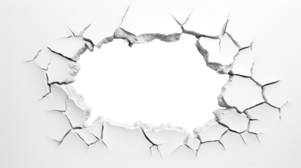 Hole breaking through white wall, cut out