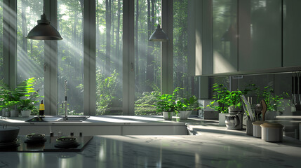 Soft and light minimalist interior, inspired by nature and forests  