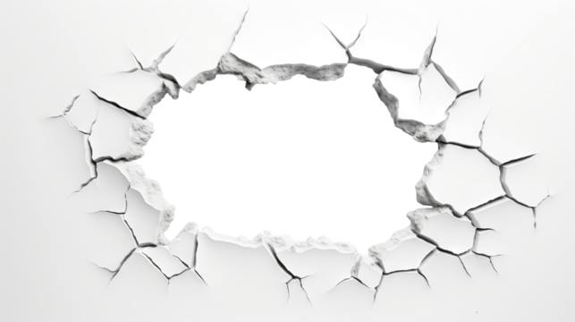 Hole breaking through white wall, cut out