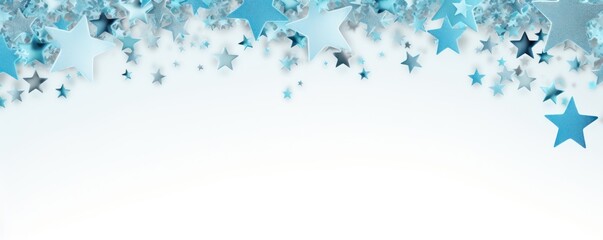 sky blue stars frame border with blank space in the middle on white background festive concept celebrations backdrop with copy space for text photo or presentation