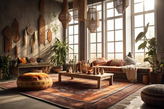 bright vintage boho style interior design ai generated art