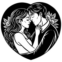 couple kissing, black couple silhouette vector illustration,icon,svg,romantic characters,Holiday t shirt,Hand drawn trendy Vector illustration,wedding  letter  on black background