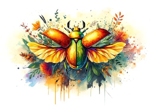 Watercolor Painting of Golden tortoise beetle