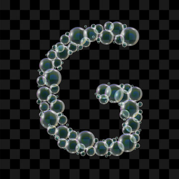 Letter G made of soap bubbles on a transparent background. Vector illustration