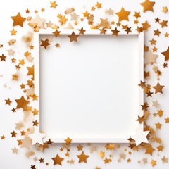 Naklejka na ściany i meble tan stars frame border with blank space in the middle on white background festive concept celebrations backdrop with copy space for text photo or presentation