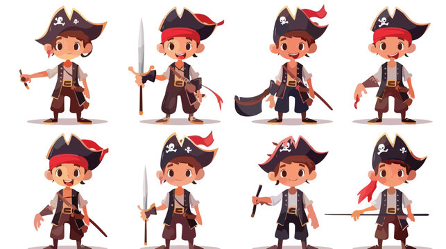 Cartoon boy pirate happy smiling kid corsair in carni