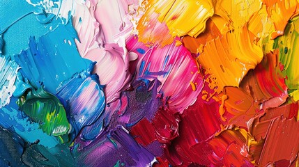 A palette of vibrant acrylic paints blending on a canvas, creating a colorful abstract masterpiece.