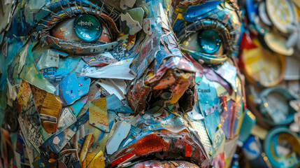 Colorful recycled metal art sculpture detail