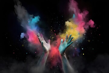 joyous hands playing with colorful holi powders