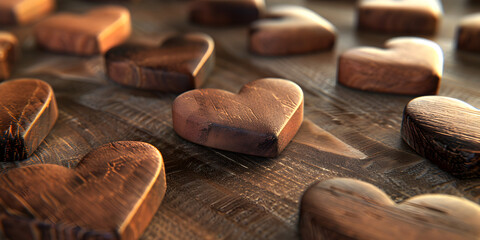Obraz na płótnie Canvas heart shaped wooden on wooden table love concept 