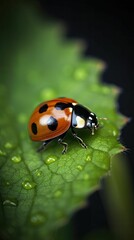 AI generated illustration of a close-up of a ladybug on a green leaf