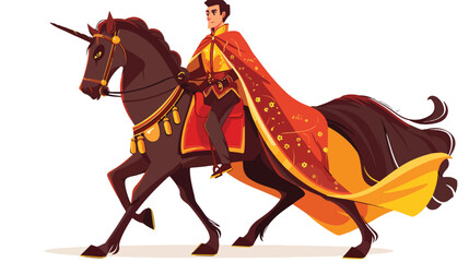 Cartoon handsome prince riding horse 