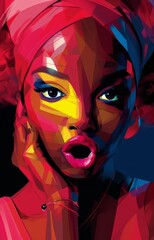 AI generated illustration of a pop art portrait of a woman with bold colors and geometric shapes