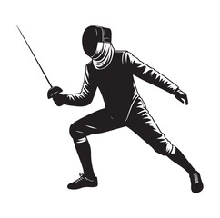 Fencing sport  vector silhouette, side view. fencer illustration
