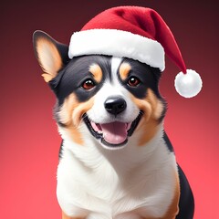 a portrait of a happy corgy puppy in christmas time