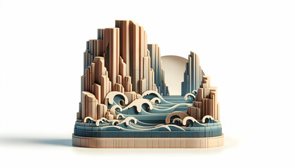 3d flat icon as Cliffside Serenade Rugged coastal cliffs carved by the sea standing against time. in nature and landscapes theme with isolated white background ,for advertisement and banner, Full dept