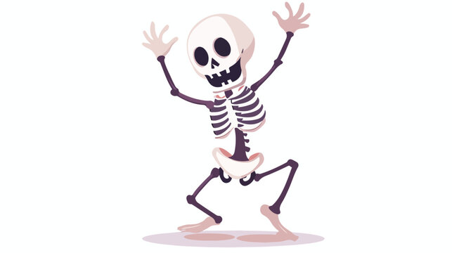 Cartoon happy Halloween skeleton dancing Flat vector