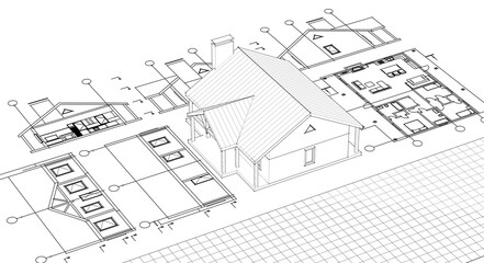 house architectural project sketch 3d illustration	
