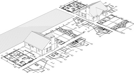 house architectural project sketch 3d illustration	

