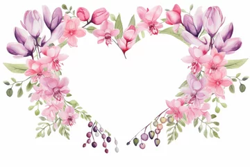 Fotobehang Watercolor bleeding heart clipart with heart-shaped pink and white blooms.flowers frame, botanical border, on white background. © JR BEE