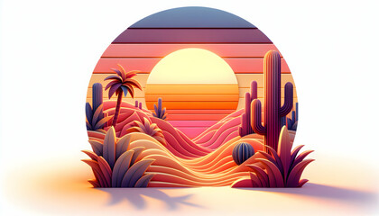 3d flat icon as Desert Radiance The vibrant hues of a desert landscape at sunset. in nature and landscapes theme with isolated white background ,for advertisement and banner, Full depth of field, high