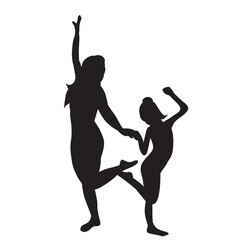 Fototapeta na wymiar mother and daughter dancing silhouette on white background vector