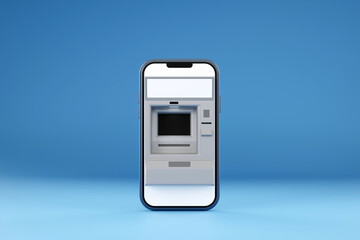 3D Rendering ATM on smartphone ,Financial and banking about online banking on mobile portable smart phone on clean and minimal background, - 779557961
