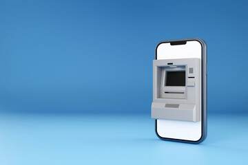 3D Rendering ATM on smartphone ,Financial and banking about online banking on mobile portable smart phone on clean and minimal background, - 779558116