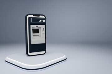 3D Rendering ATM on smartphone ,Financial and banking about online banking on mobile portable smart phone on clean and minimal background, - 779558369