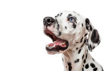 Single Dalmatian Dog with Open Mouth, Isolated on White. Cute Canine Breed, Domestic Pet, Mammal Animal