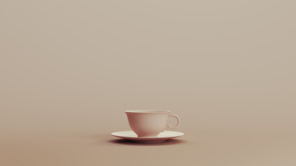 Tea cup saucer neutral backgrounds soft tones beige brown background pottery ceramic 3d illustration render digital rendering