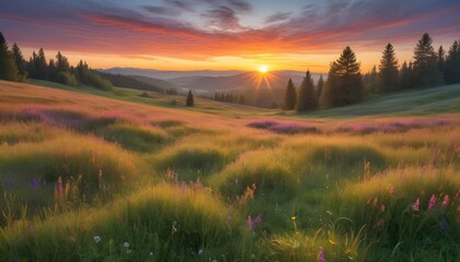 Naklejka na ściany i meble Picture-A-Meadow-At-Sunrise-Where-The-Grass-Is-No- 2