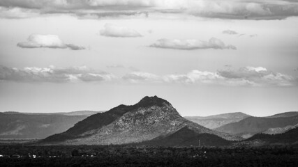 Grayscale shot of the Mountain ranges in Townsville, Far North Queensland, Australia