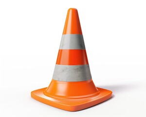 Traffic Cone on White Background - 3D Rendering for Construction & Traffic Safety Signage and Warning Danger Isolation
