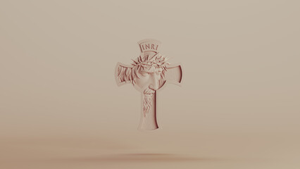 Cross christian crucifix religious symbol Christianity neutral backgrounds soft tones beige brown background 3d illustration render digital rendering