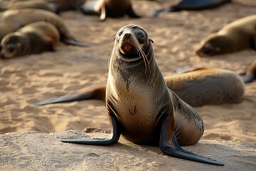 Fototapeta premium Wildlife: Fur Seal Colony Basking in the Sun