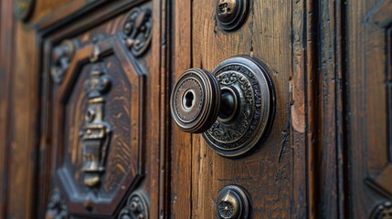 Innovatively designed cylinder barrel lock on a secure door, close-up on the intricate details offering both safety and aesthetic appeal