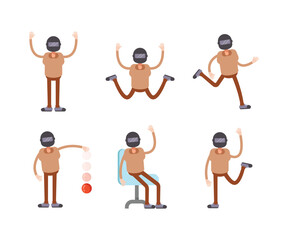 man wearing helmet characters in various poses vector illustration