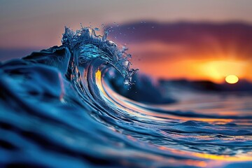 Captivating Ocean Wave at Sunset with Sparkling Water - Nature's Dynamic Beauty - obrazy, fototapety, plakaty
