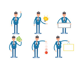 captain characters set in various poses vector illustration