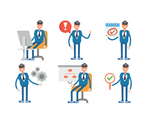 captain characters set in various poses vector illustration