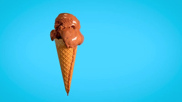Time lapse of Melting Chocolate Ice Cream in a Waffle Cone