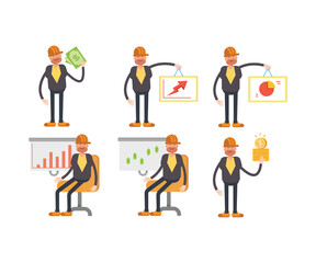 Fototapeta premium engineer characters in different poses vector set