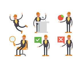 engineer characters in different poses vector set