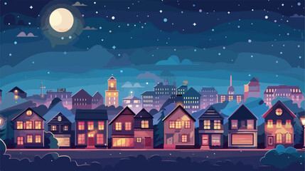 City building houses night view skyline background re
