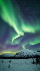 AI generated illustration of the Majestic sight of an aurora borealis in the night sky