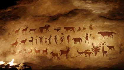 Foto op Canvas Prehistoric Cave Paintings Primitive Hunters Wil © Shajda