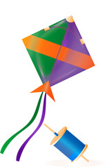 Set of makar sankranti kites, Colorful kite flying in blue sky, Realistic kite composition with realistic image of colorful kite on blank background vector illustration


